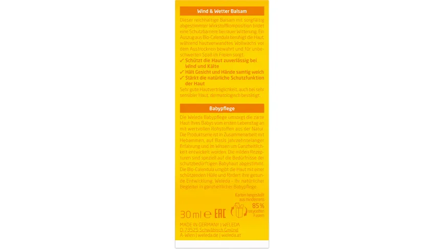 WELEDA baby CALENDULA Wind & Wetter Balsam 30 ml