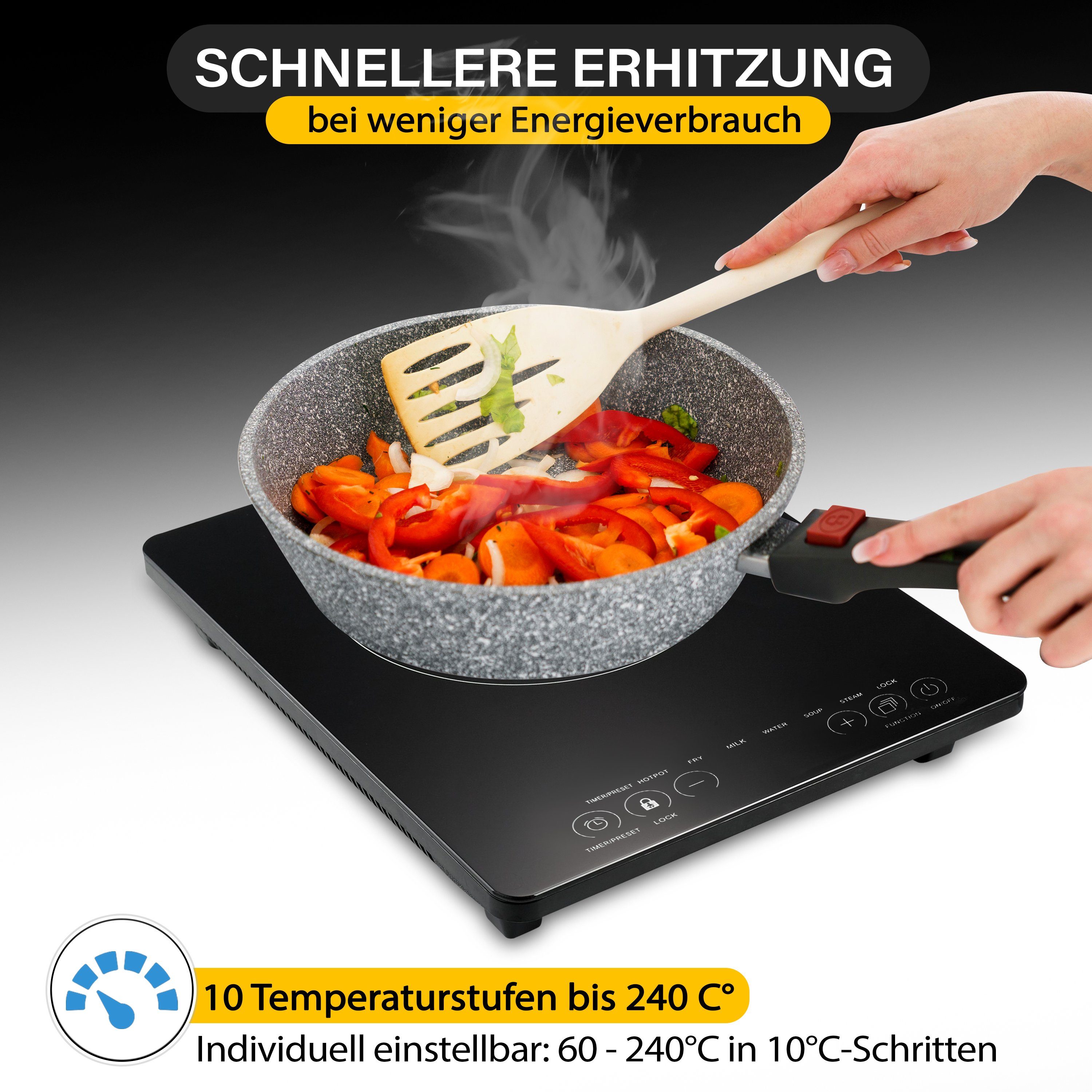 Blaupunkt Einzel-Induktionskochplatte Einzelkochplatte Induktion 2000W Camping Induktionskochplatte Einzel, Induktionskochfeld, Campingkocher, Induktionsherd Kochplatte mit Timer