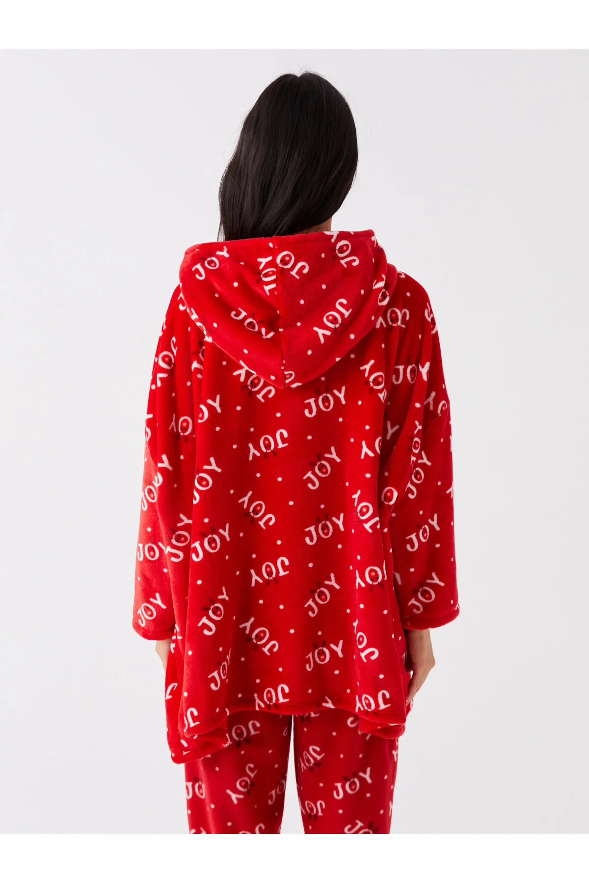 LC Waikiki  Langärmliges Damen-Pyjamaoberteil mit Weihnachtsmotiv und Kapuze aus Plüsch