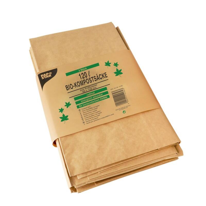 PAPSTAR Müllsäcke 120 L Braun Papier 3 Stück