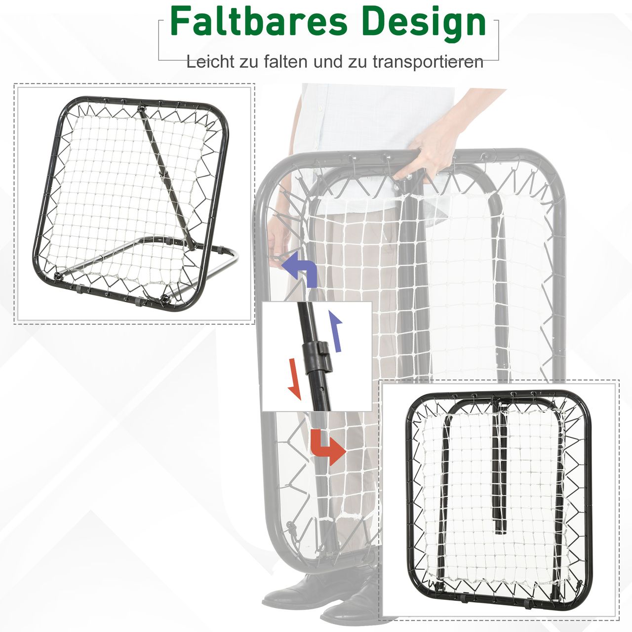 HOMCOM Baseball Rebounder Kickback Tor Rückprallwand Netz Rückprall Faltbar Metall PE Schwarz 78 x 84 x 65-78 cm