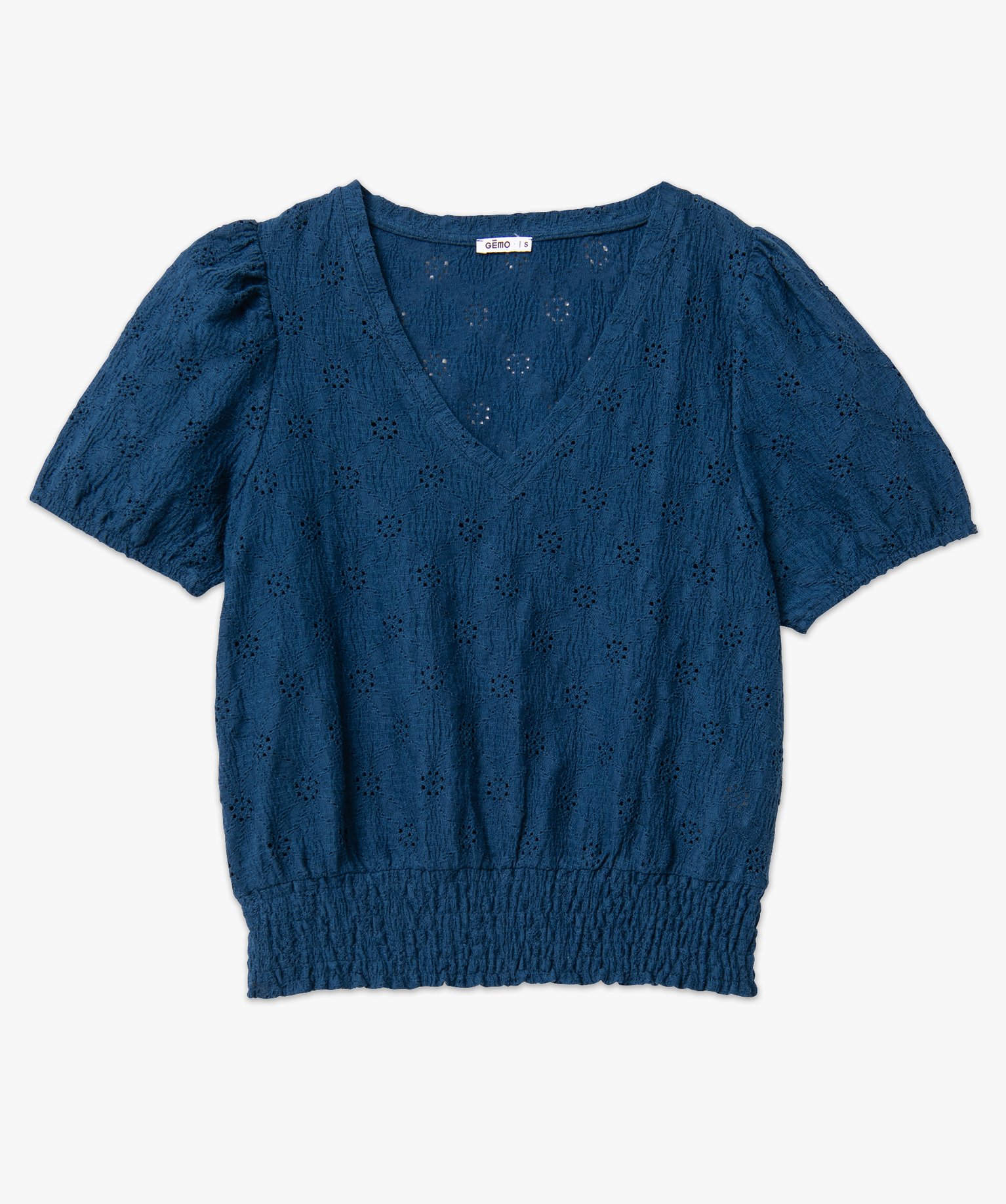 Tee-shirt à manches courtes en maille ajourée femme marine | GEMO