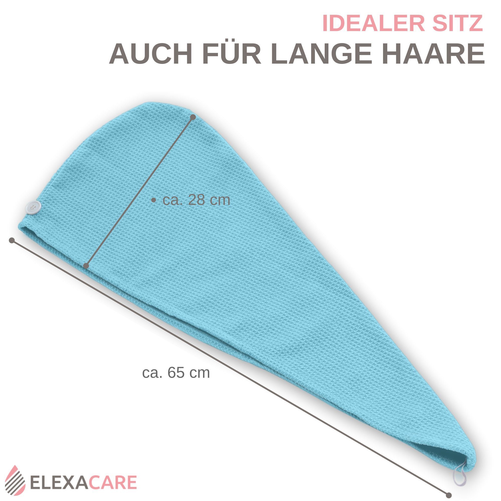 ELEXACARE Turban-Handtuch Haarturban mit Knopf, Mikrofaser (2-St), Turbanhandtuch mit Knopf und Schlaufe