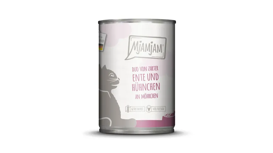 MjAMjAM Katzennassfutter DUO von zarter Ente & saftigem Hühnchen an Möhrchen 400 g