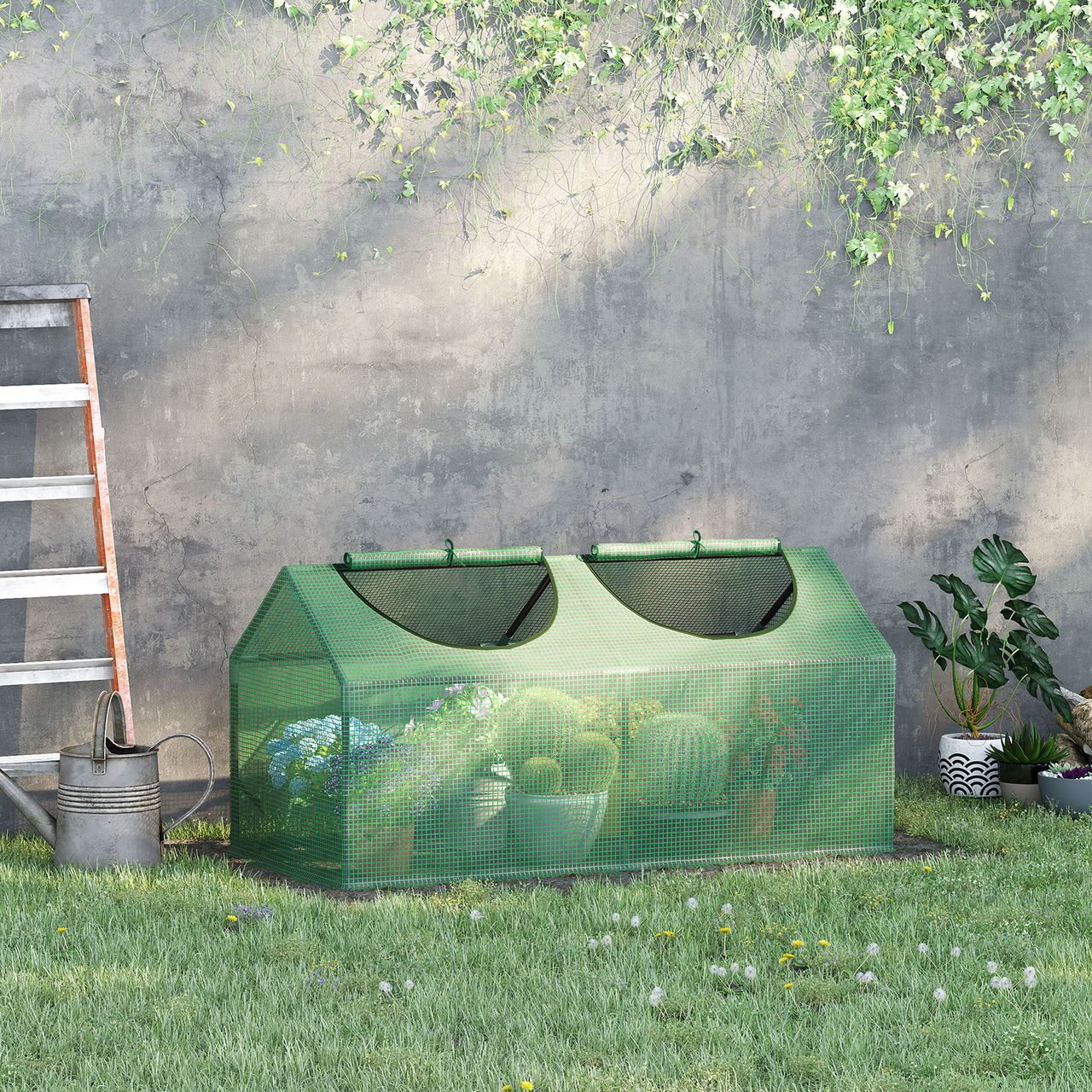 Outsunny Foliegewächshaus mit Fenster PE Treibhaus Tomatenhaus Frühbeet 119 x 60 x 60 cm Grün
