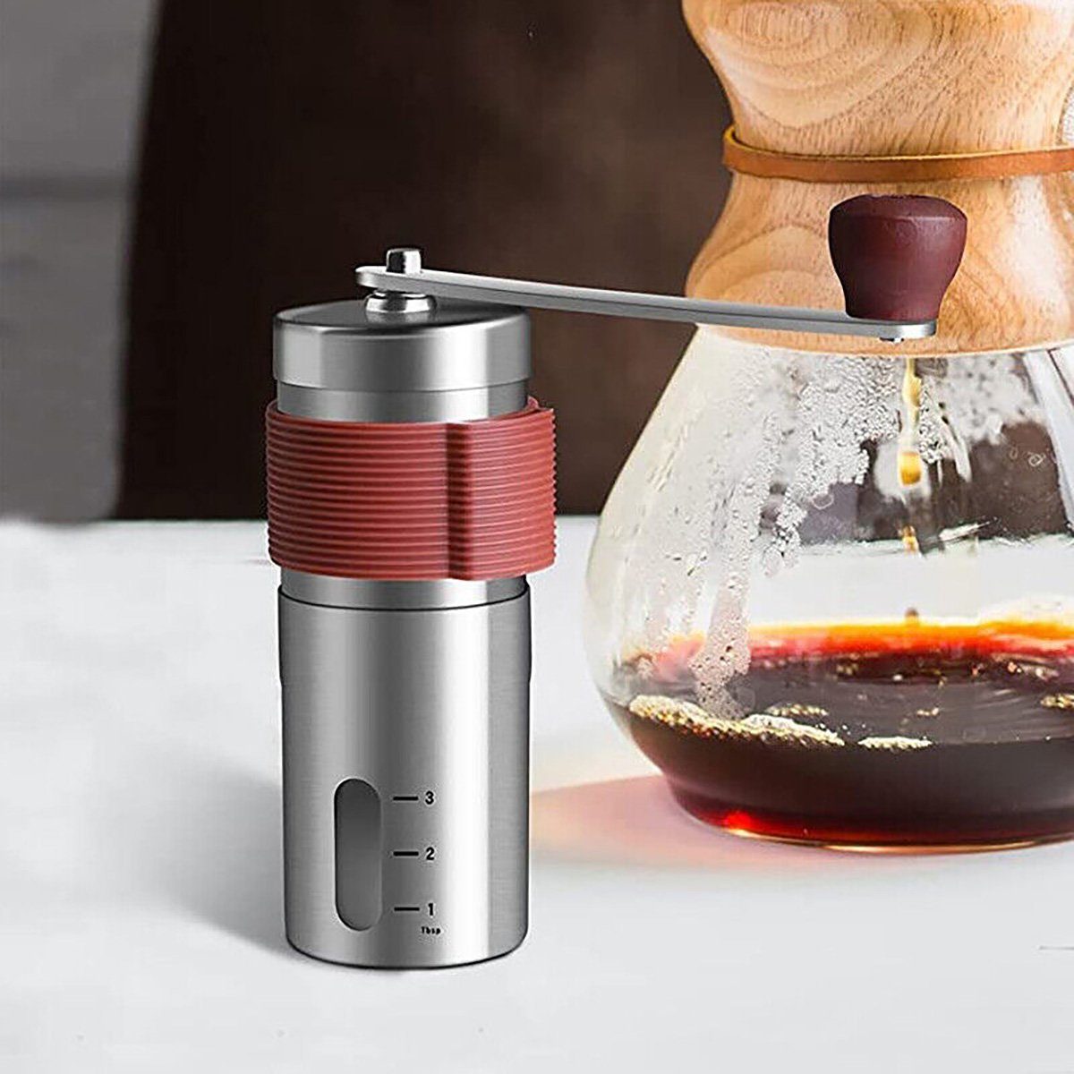 götäzer Kaffeemühle Manuelle Mini -Familie tragbare Kaffeebohnen -Schleifmaschine, Tragbar, handgeschöpfte Schleifbohnenmaschine, Edelstahl, einstellbar
