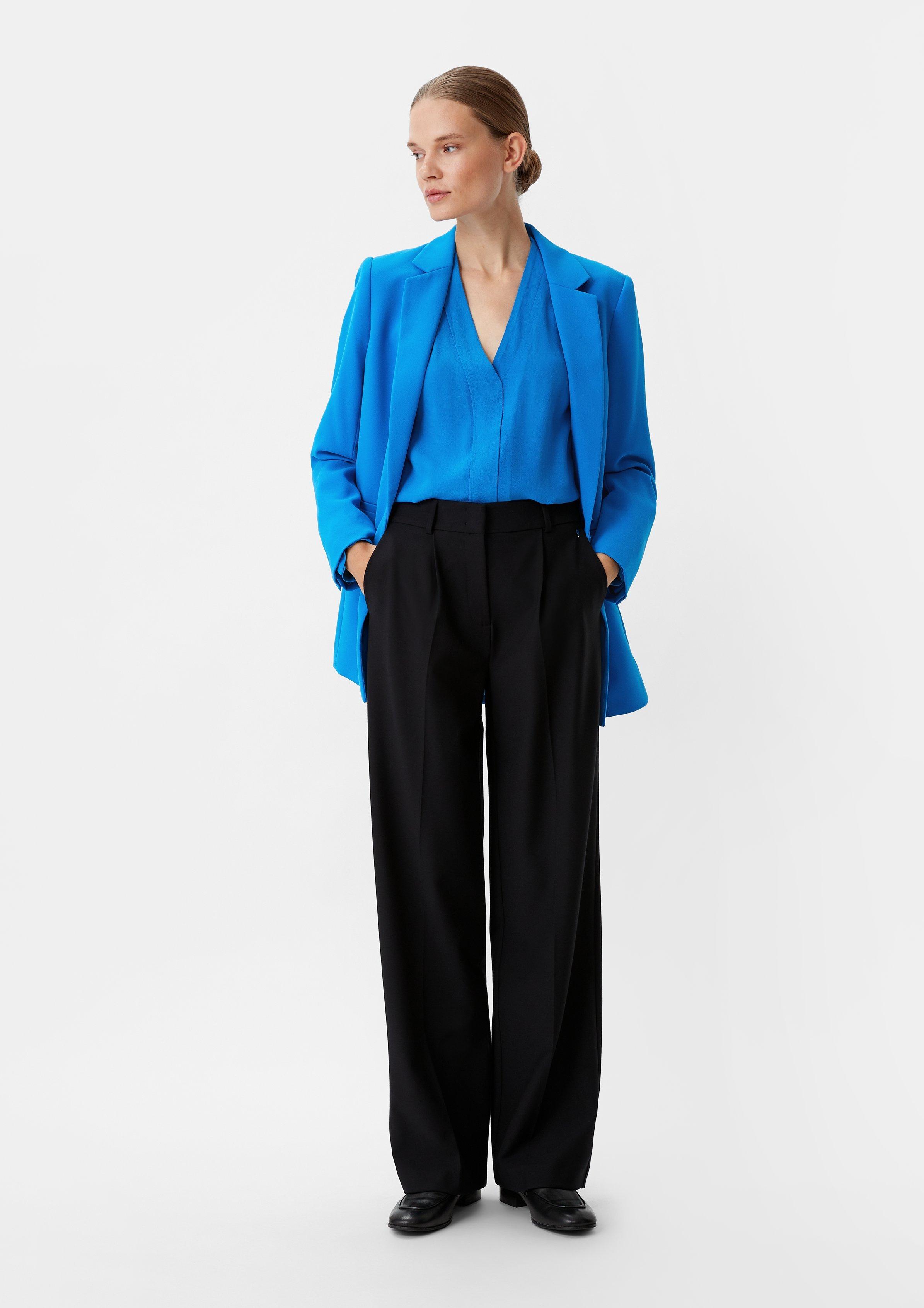 Crêpe-Bluse mit Plisseefalte - royalblau