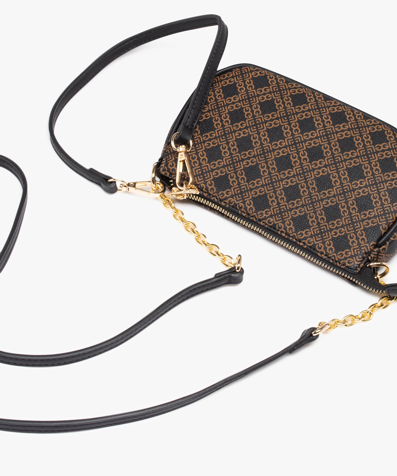 Sac besace compact imprimé avec bandoulière en chane femme noir | GEMO