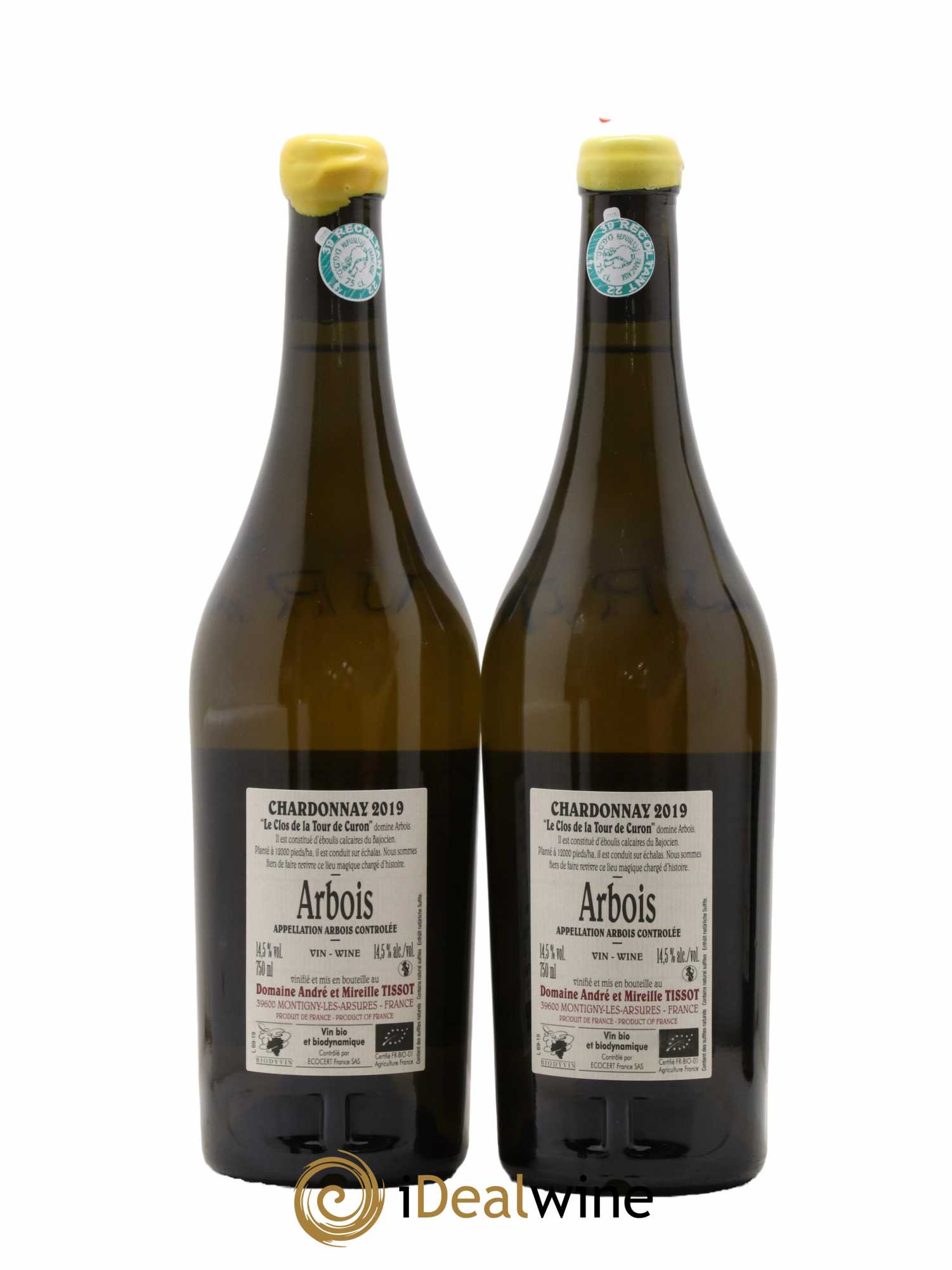 Arbois Chardonnay Le Clos de la Tour de Curon Bénédicte et Stéphane Tissot  2019 - Lot de 2 Bouteilles