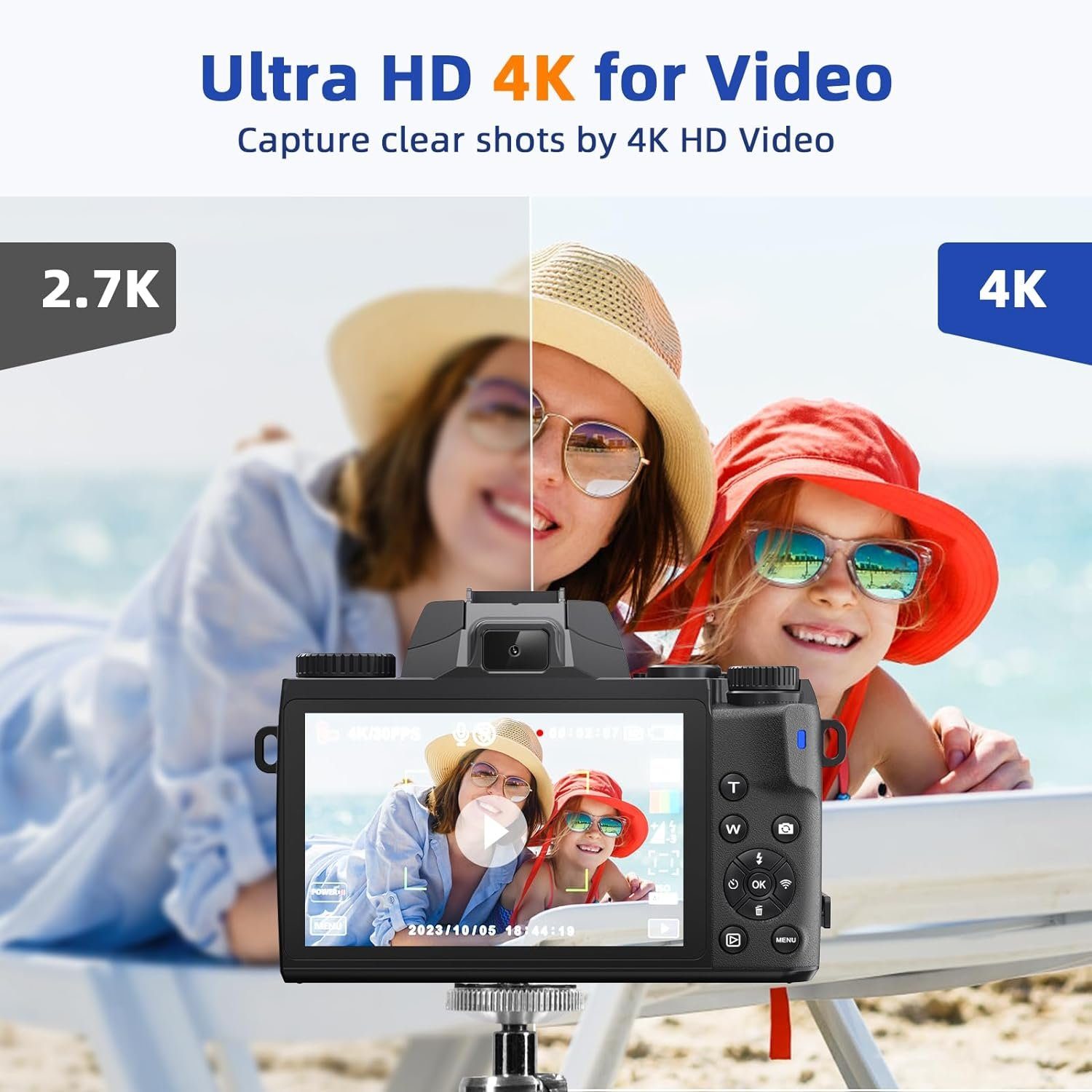 A Ade Digitalkamera 64MP, 4K Doppelkamera Kompaktkamera Systemkamera (64 MP, WLAN (Wi-Fi), inkl. 52mm Festobjektiv, 4.0