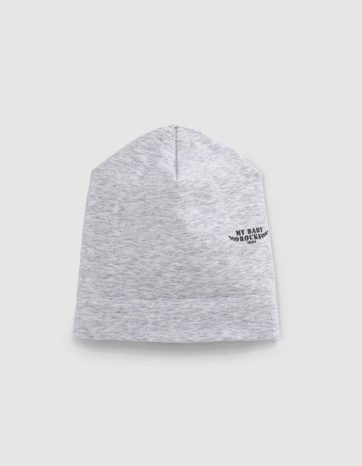 Bonnet réversible mastic chiné et rayé coton bio bébé