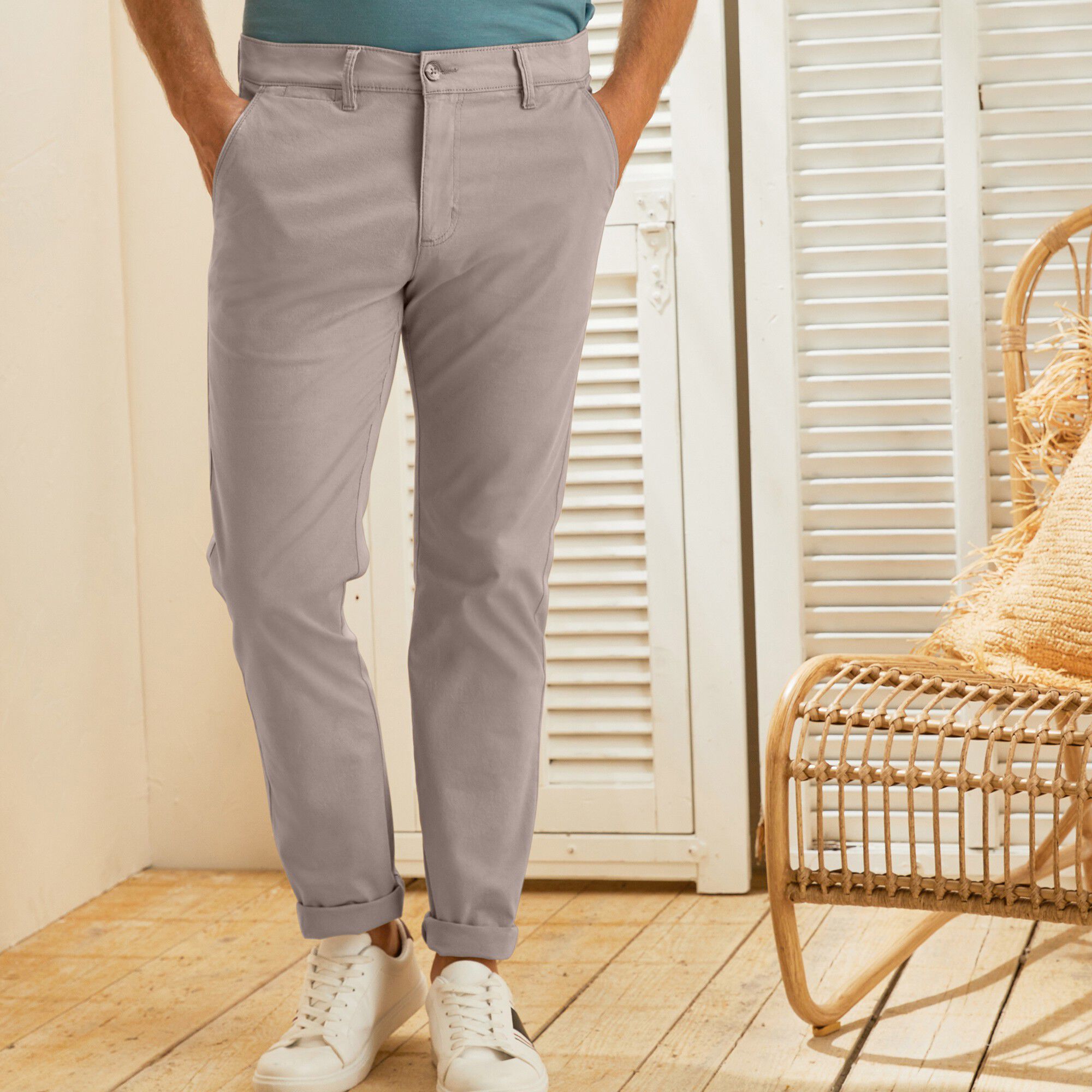 Pantalon chino uni sergé stretch grand confort
