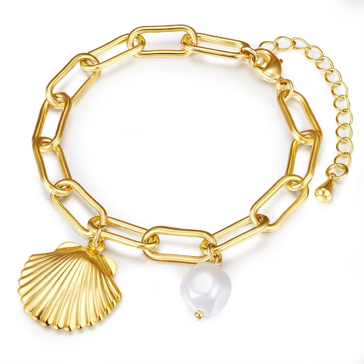 Perlen-Armband Muschel Metall-Legierung Muschelkernperle in Gelbgold
