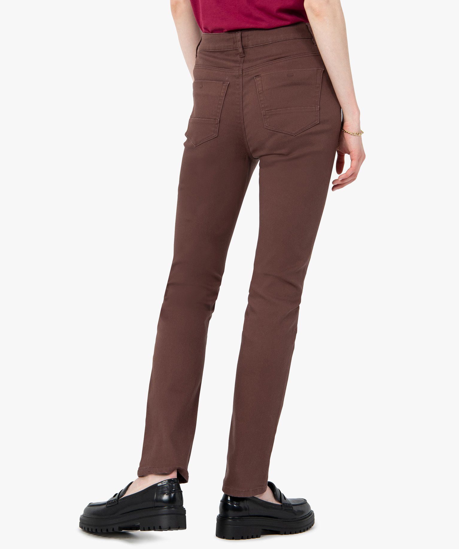 Pantalon femme en coton stretch coupe Regular marron | GEMO