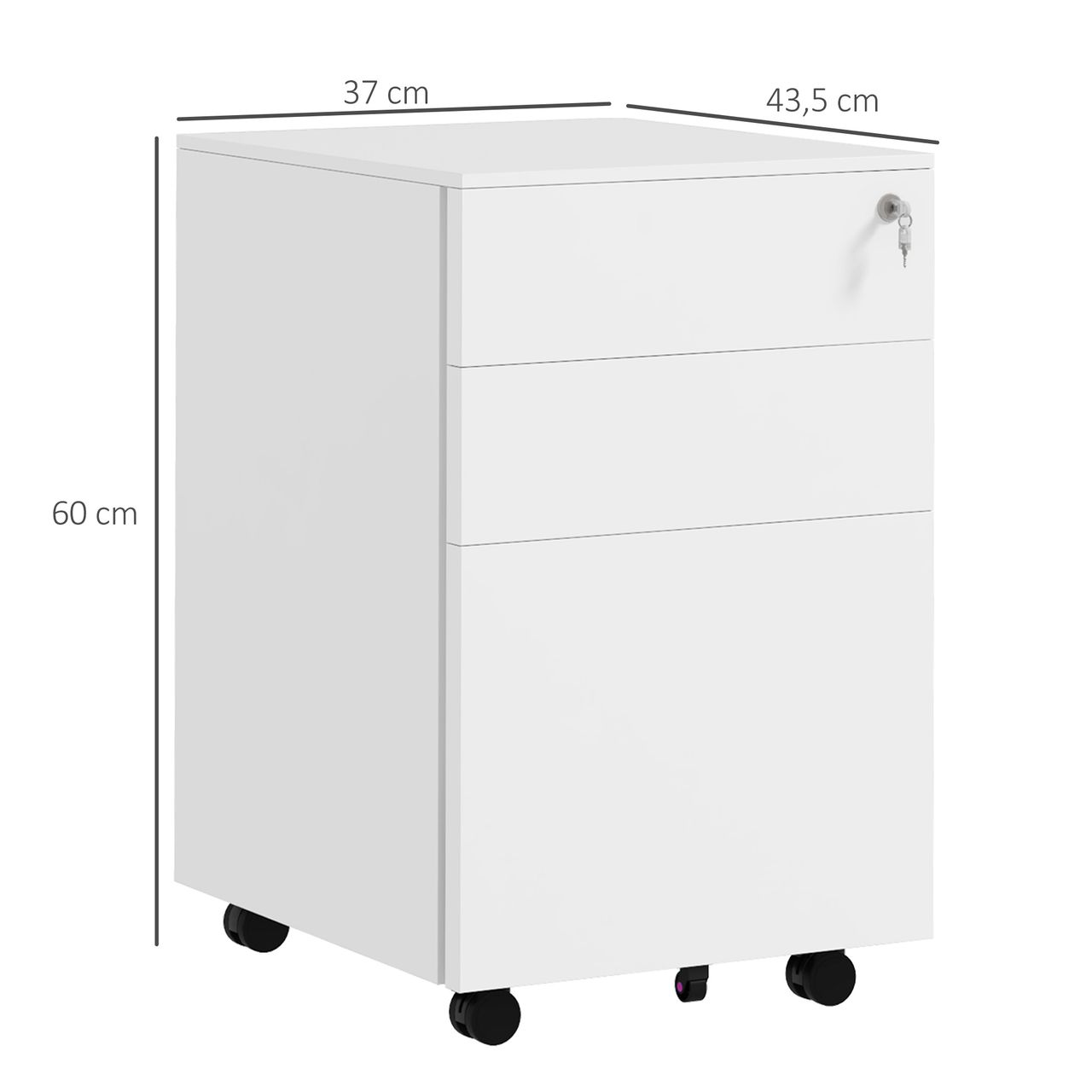 Vinsetto Rollcontainer Aktenschrank mit 3 Schubladen, Büroschrank mit Schloss