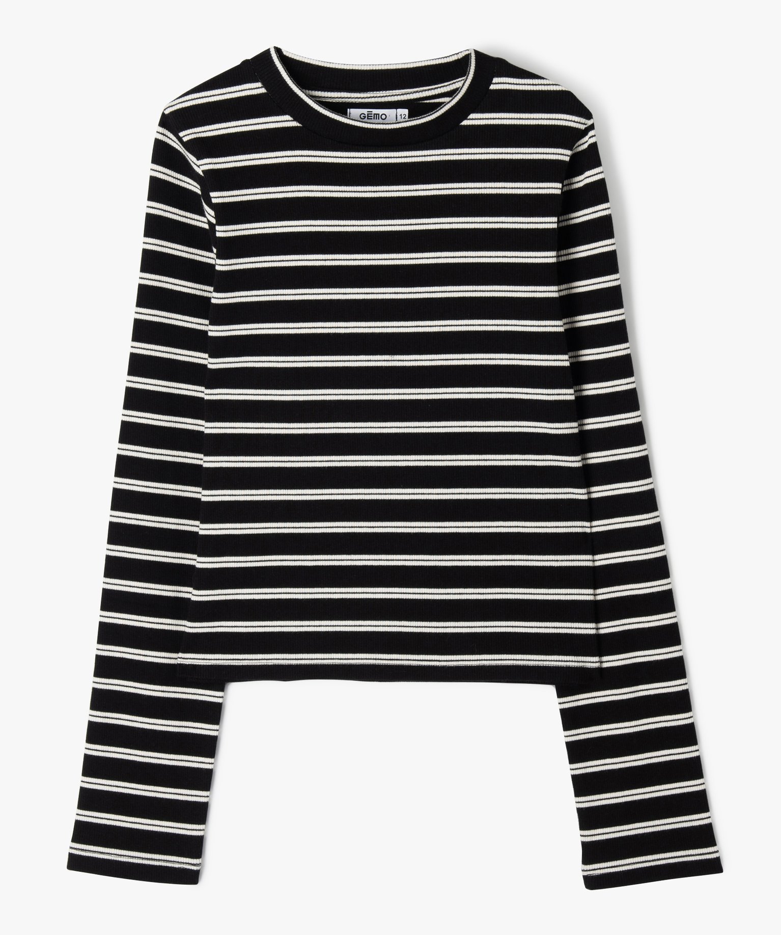 Tee-shirt à manches longues en maille ctelée fille raye | GEMO