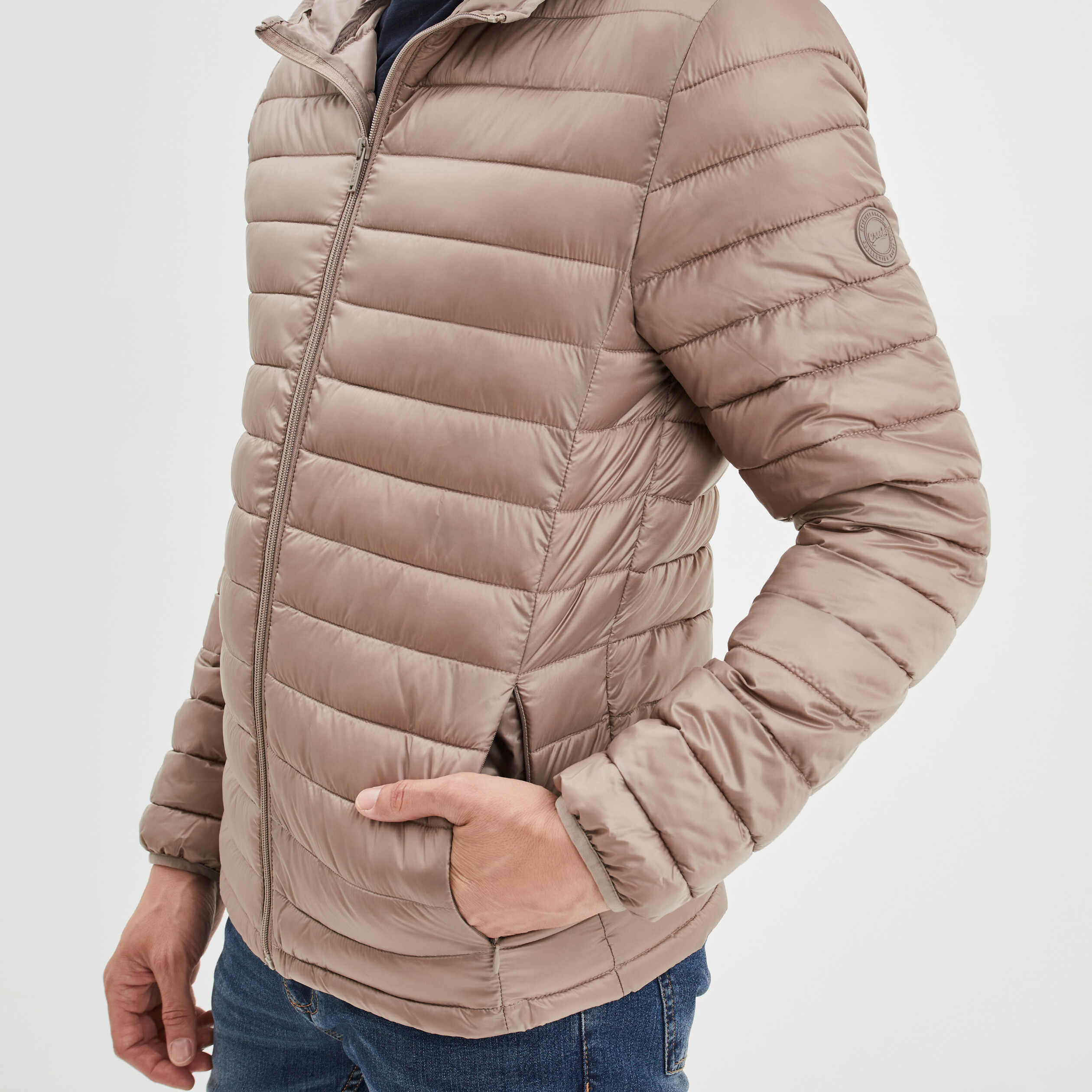 Doudoune légère droite à capuche taupe homme | La Halle