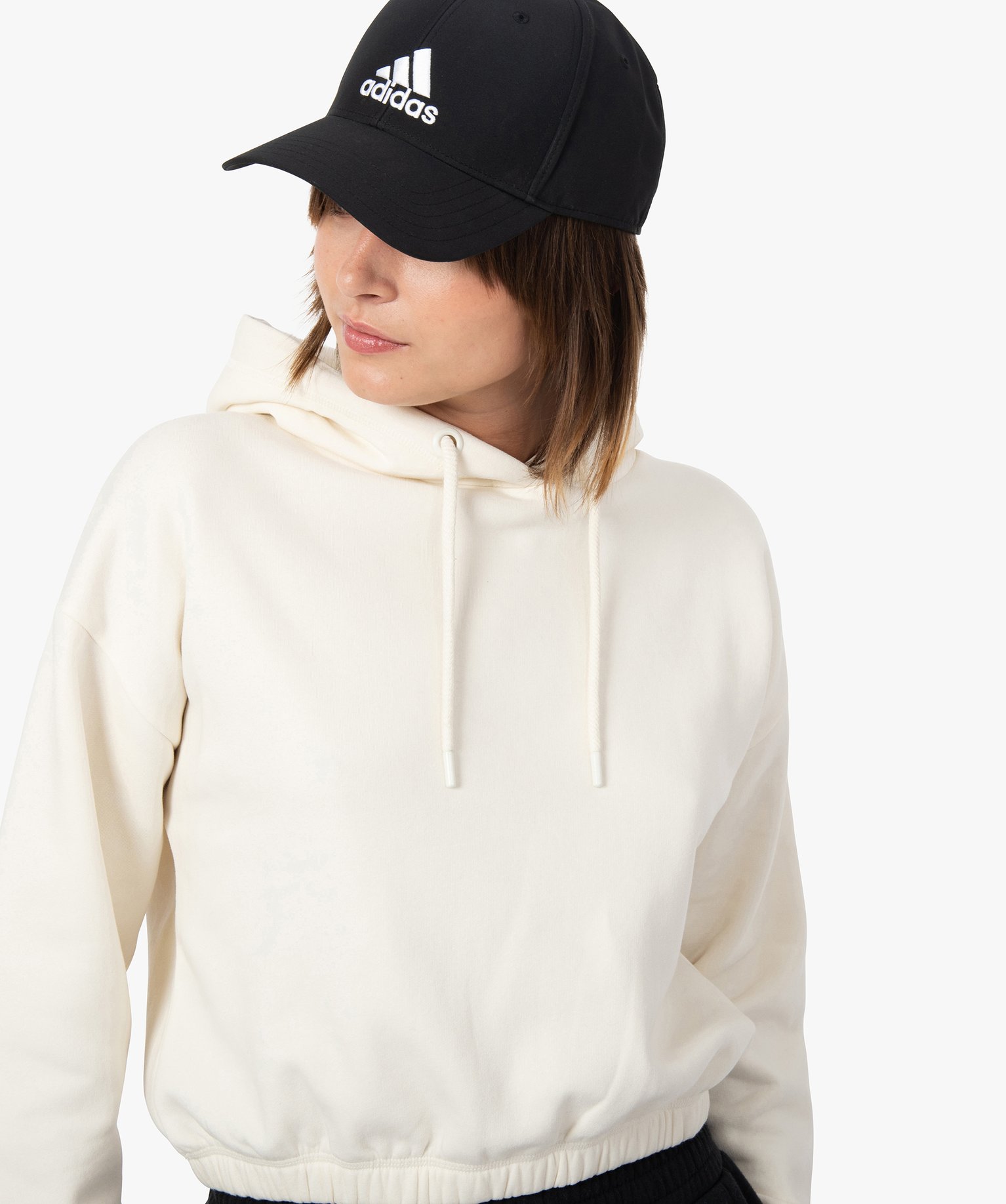 Sweat femme court à capuche ecru | GEMO