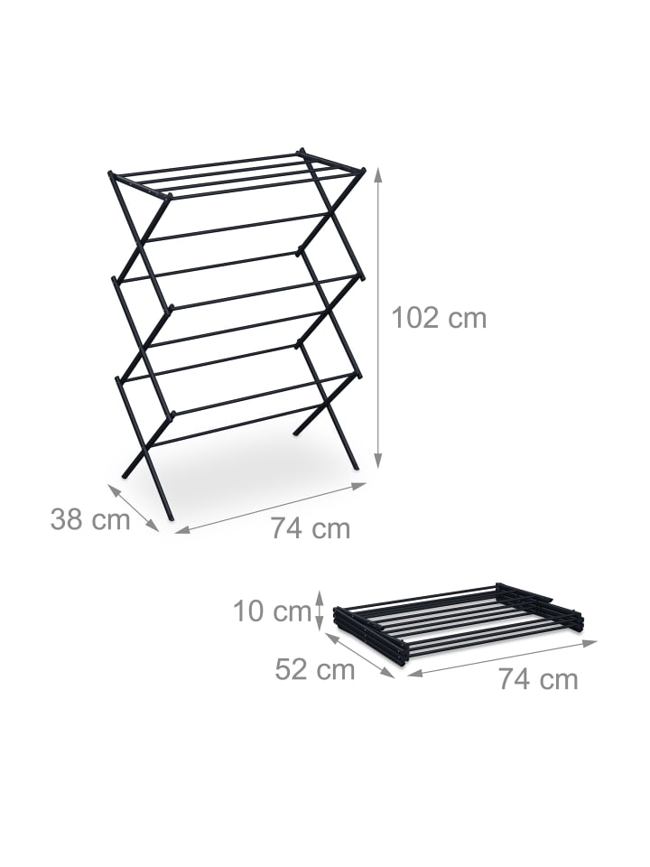 relaxdays Wäscheständer in Schwarz - (B)74 x (H)102 x (T)38 cm günstig kaufen onesize