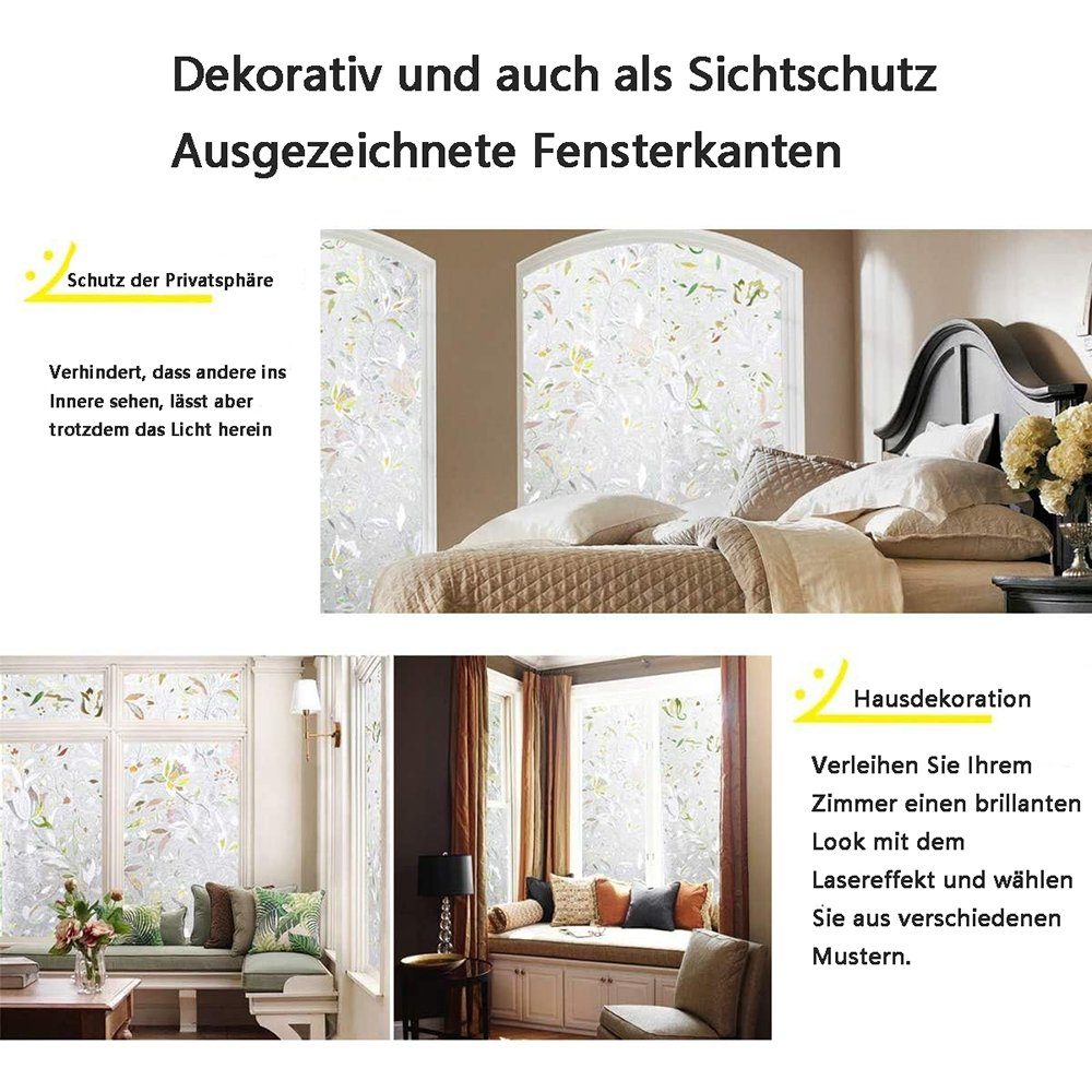 Juoungle Sichtschutzfolie Fenster Sichtschutzfolie Statische 3D Aufkleber,blühende Blumen