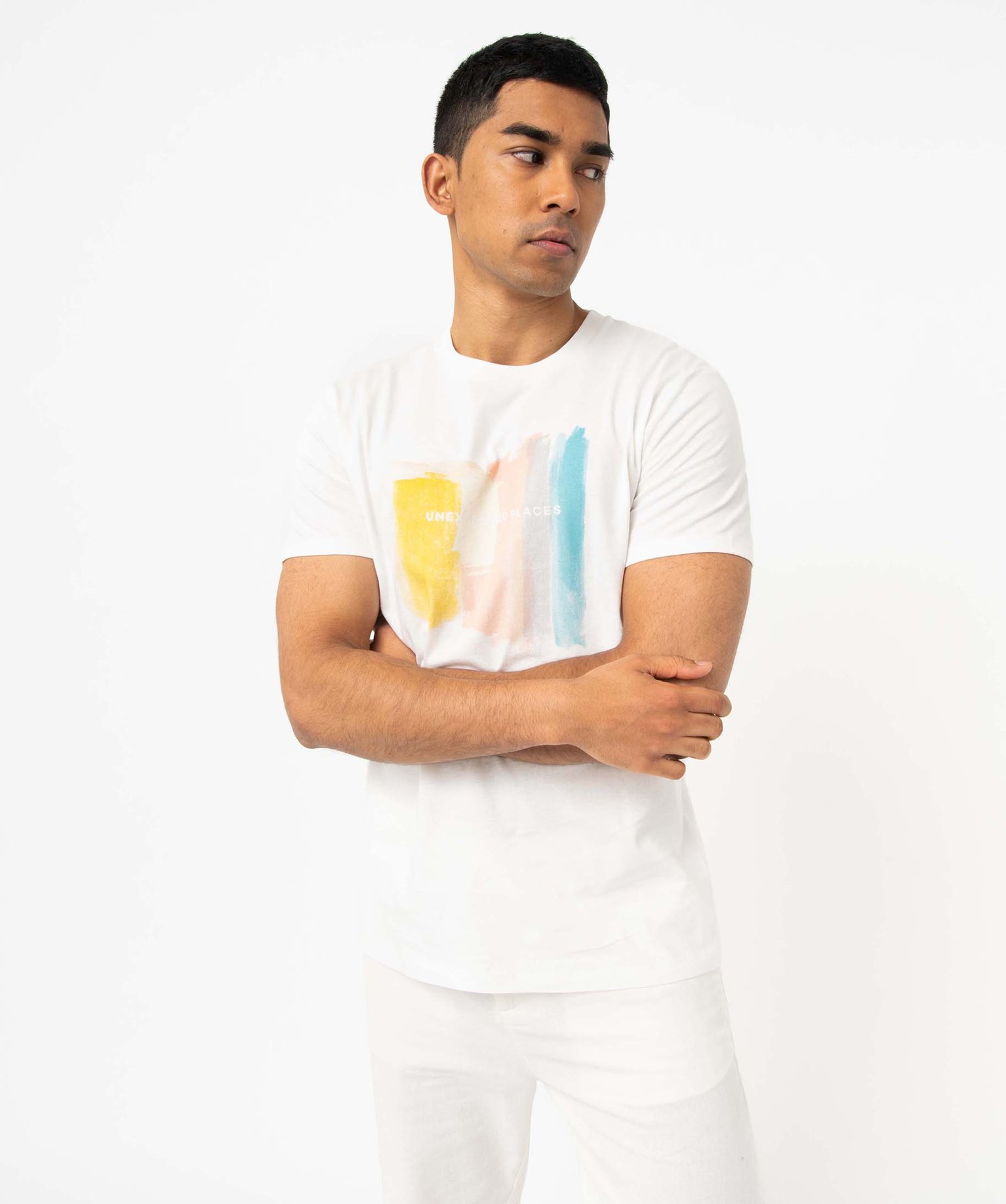 Tee-shirt homme à manches courtes et motif abstrait blanc | GEMO