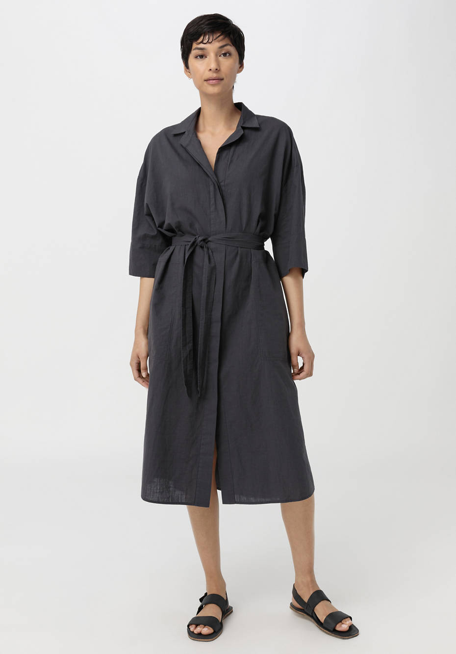 Hemdblusen-Kleid aus Bio-Baumwolle mit Leinen