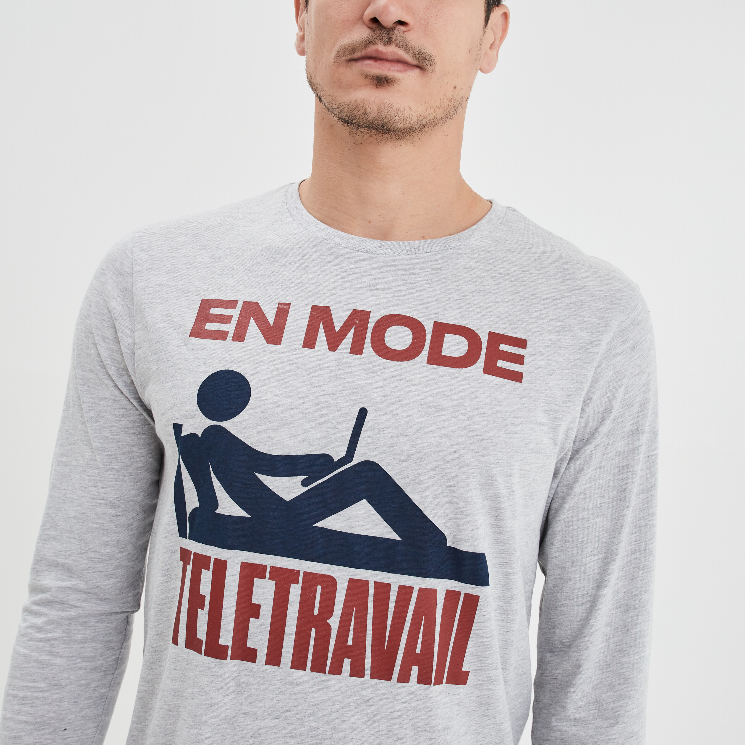 Ensemble pyjama pantalon 2 pièces bleu marine homme | La Halle