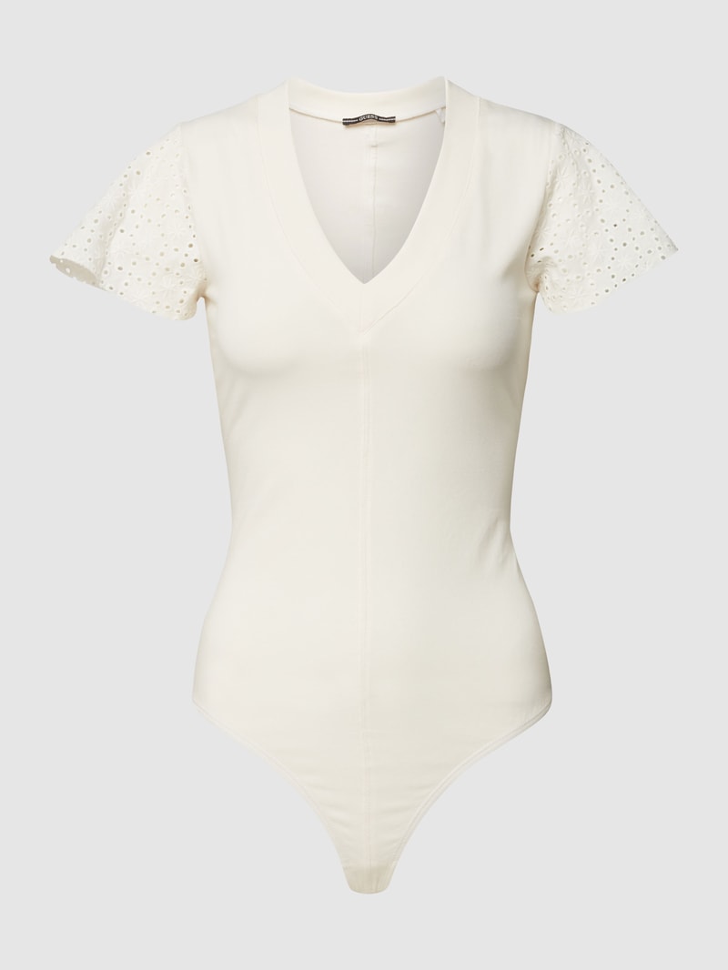 Body mit Lochstickerei in offwhite