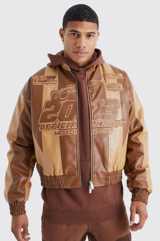 Kastige PU Moto-Jacke mit Applikation