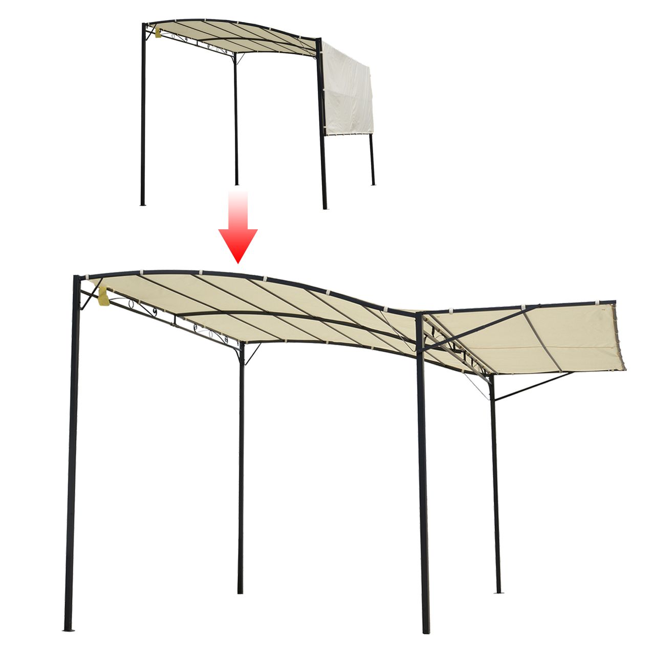 Outsunny Pavillon Gartenpavillon Markise mit klappbarem Seitendach 300 x 250 cm