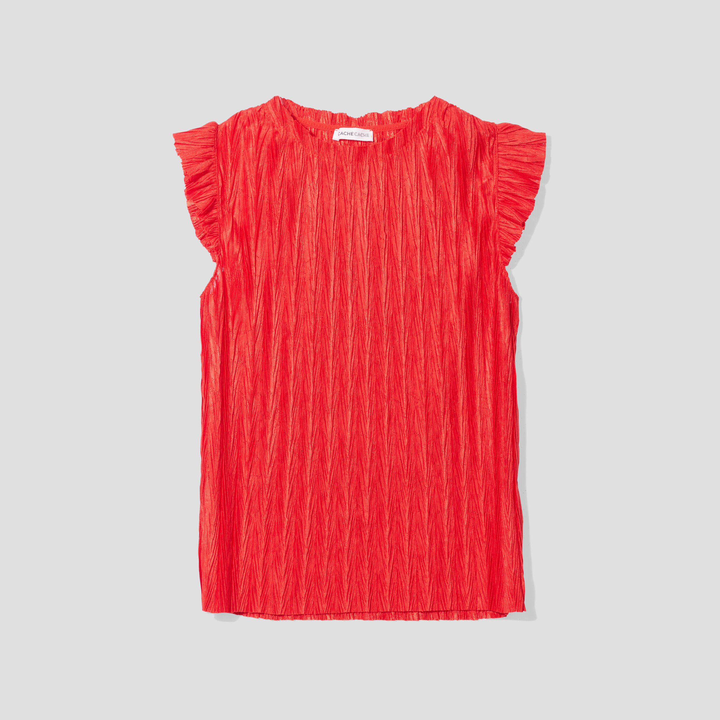 T-shirt manches courtes plissé rouge femme | Cache Cache
