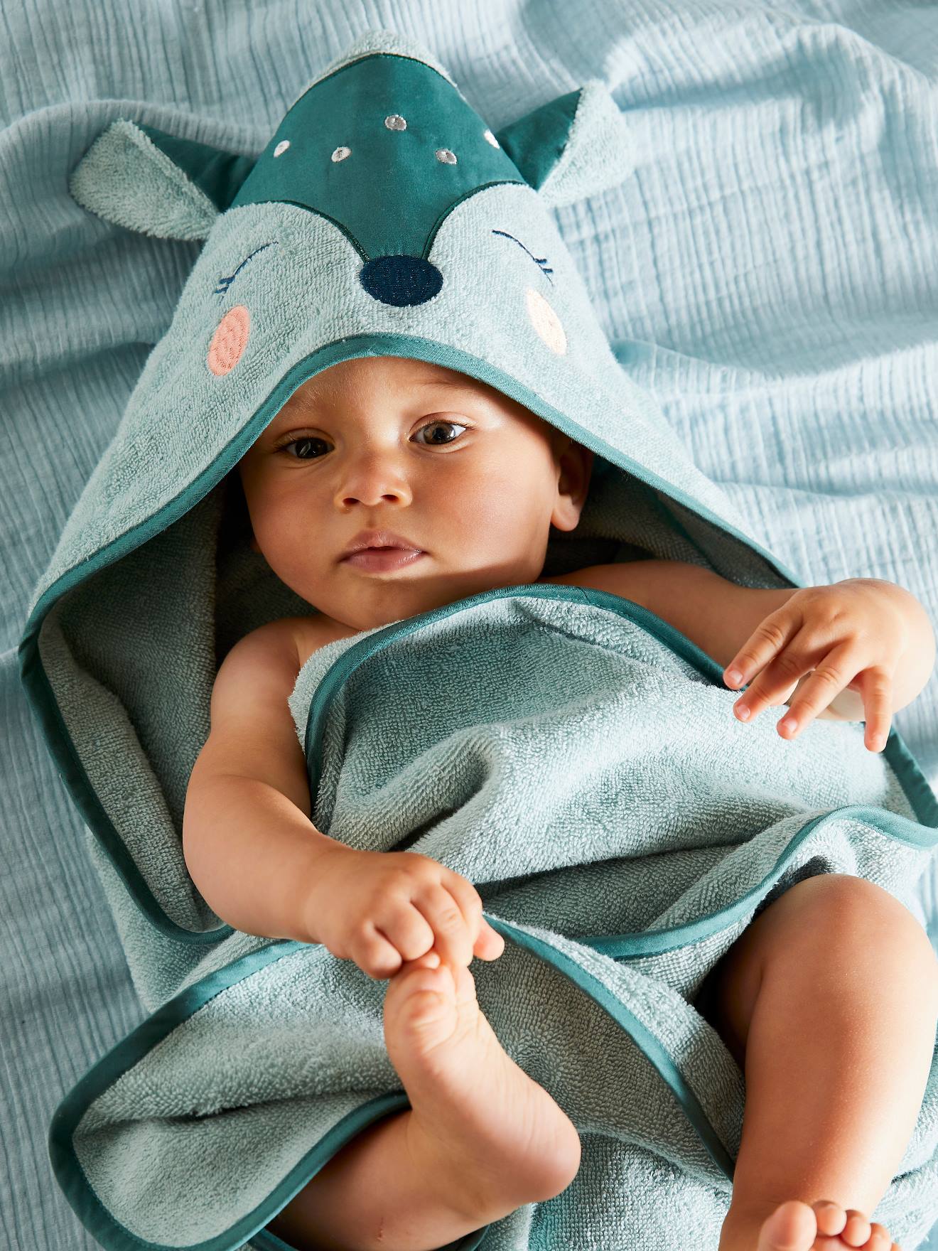 Coffret cape de bain + gant Biche vert