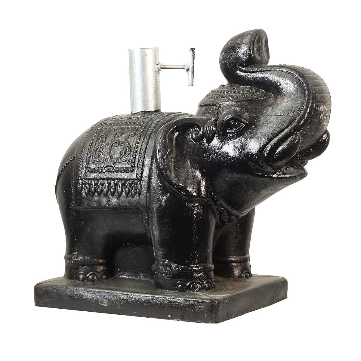 Oriental Galerie Sonnenschirm Schirmständer in Elefantenform mit Eisenrohr Schwarz, Handarbeit