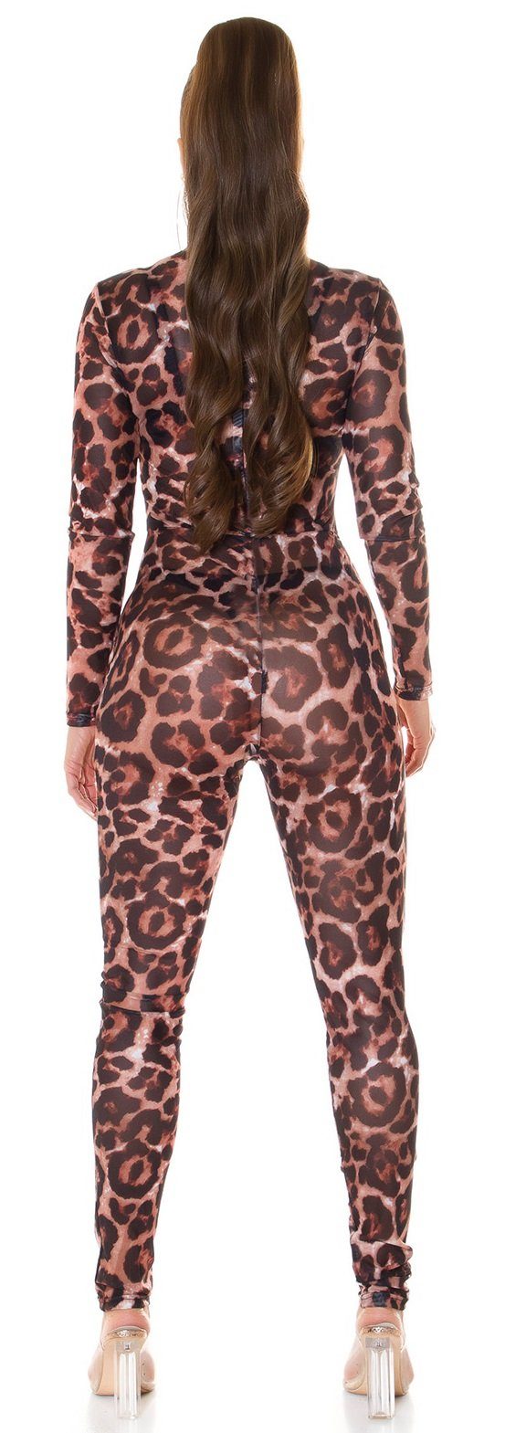 Koucla Jumpsuit Langarm Overall im Animal-Look, Damen Catsuit