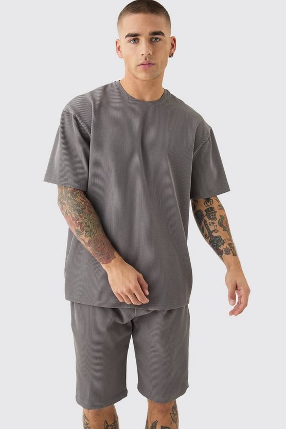Textured Pleated Oversized Tee & Short Set