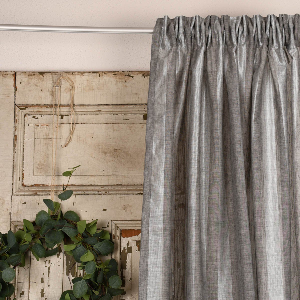Meterware Rasch Textil Stores Shine Längsstreifen Leinenstruktur grau silber 30, halbtransparent, Kunstfaser, überbreit
