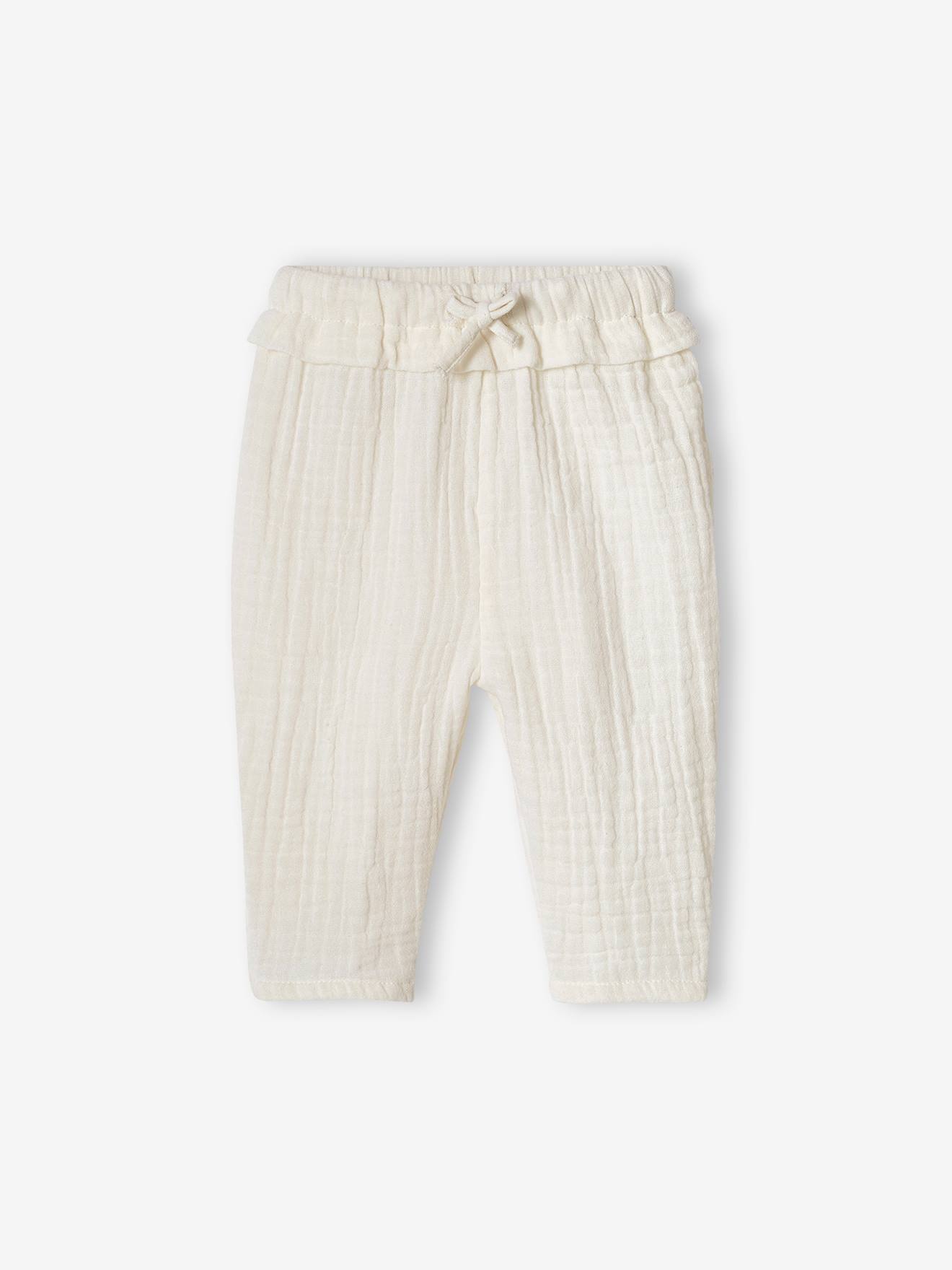 Pantalon en gaze de coton bébé rose pâle