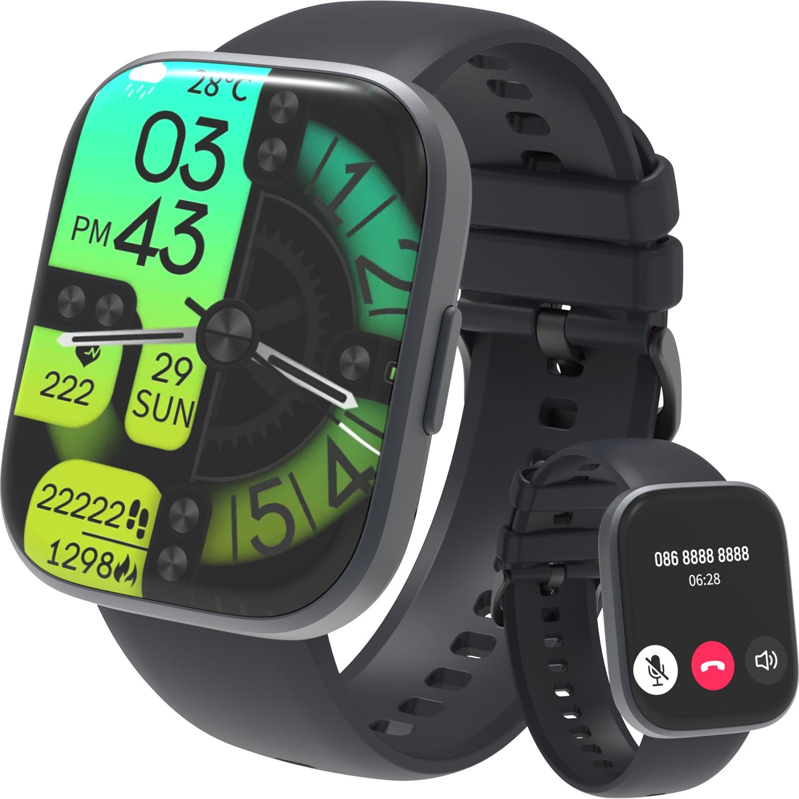iceagle T33 Smartwatch Damen Herren,Fitnessuhr Tracker mit Telefonfunktion Smartwatch (5.5 cm/1.96 Zoll, iOS 8.0+/Android 4.4) Gesundheits- und Fitness-Smartwatch, für Android/iOS300 mAh Lithium-Akku mit Bluetooth Anrufe, Fitness Uhr, Fitness Tracker