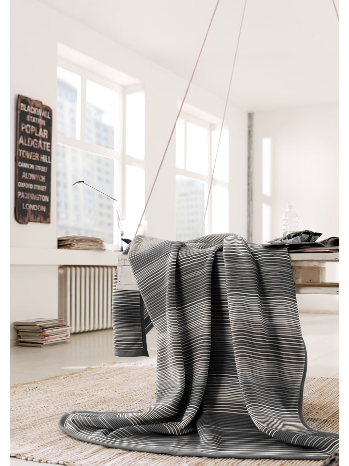 biederlack Cotton Home Wohndecke Lines in grau günstig kaufen 150 x 200 cm