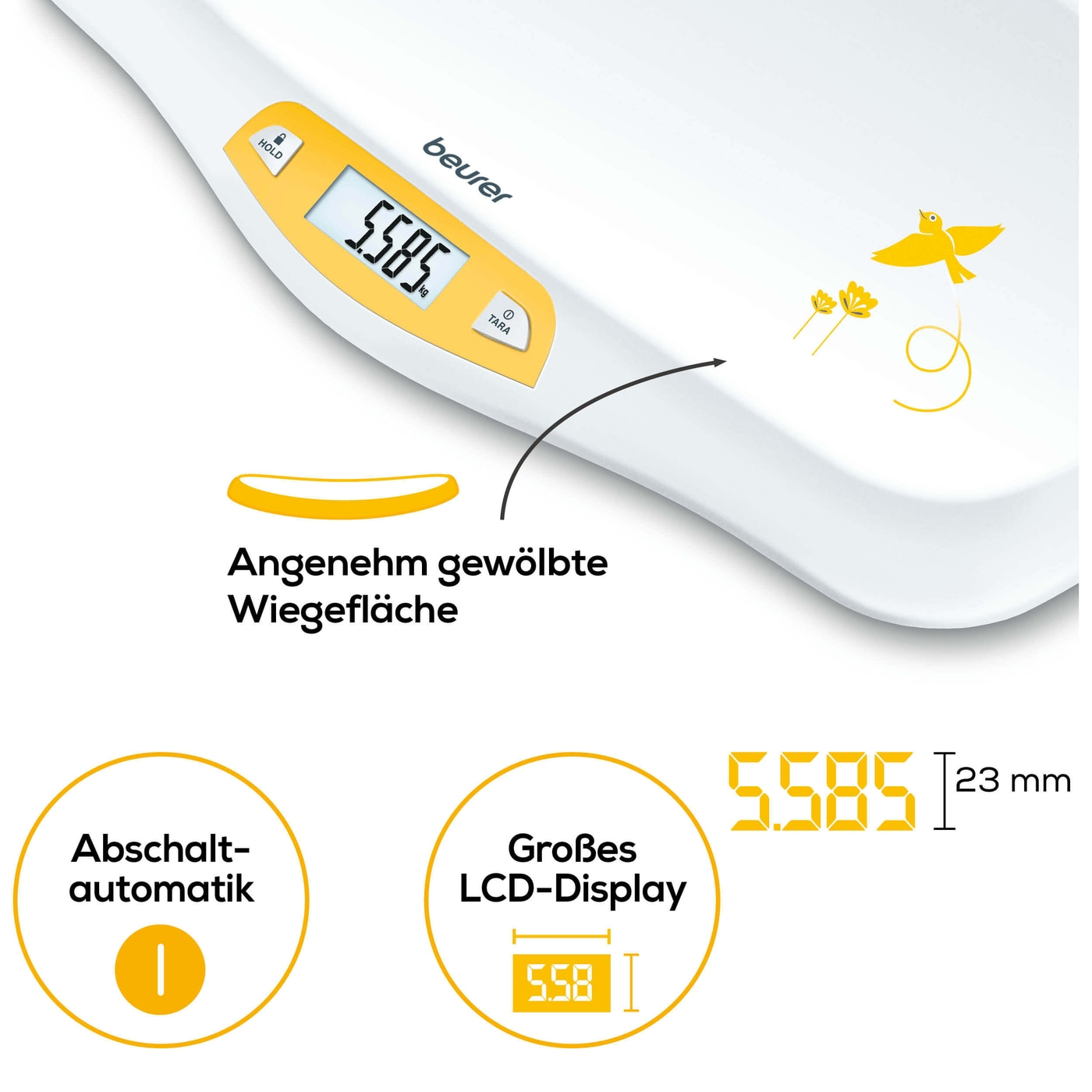 Beurer Babywaage - BY 80-Babywaage mit Hold-Funktion für genaues Wiegen trotz Bewegungen