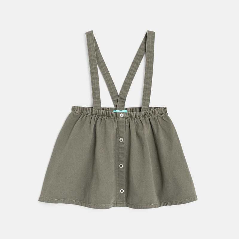 Robe à bretelles en twill et t-shirt oiseau verte bébé fille