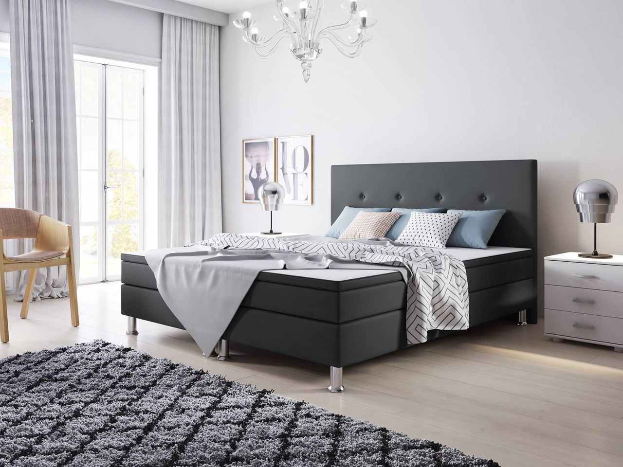 IHG Boxspringbett Jump 180x200 Webstoff Anthrazit Typ 2