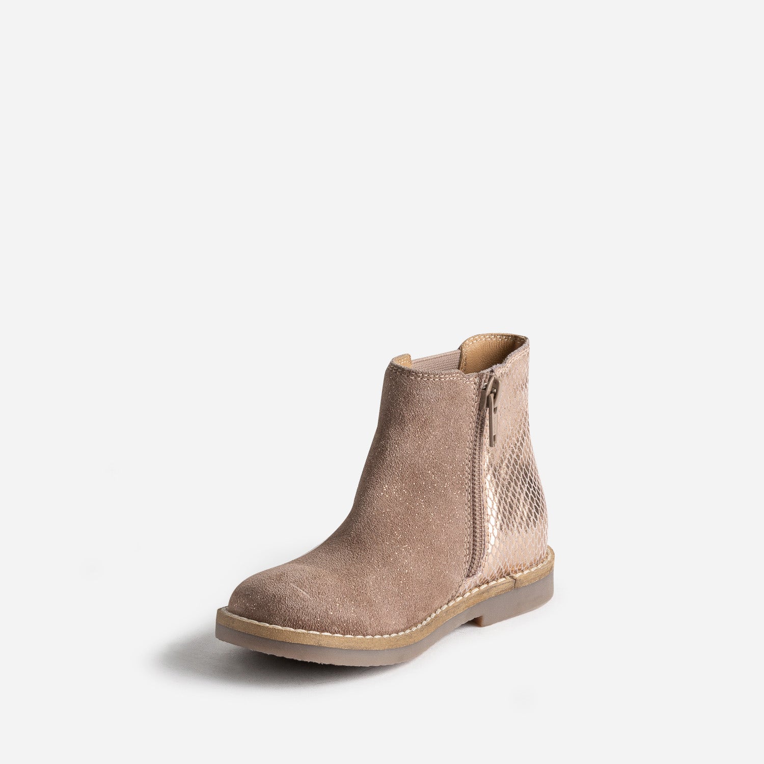 Boots BUGGY taupe en cuir velours pailleté