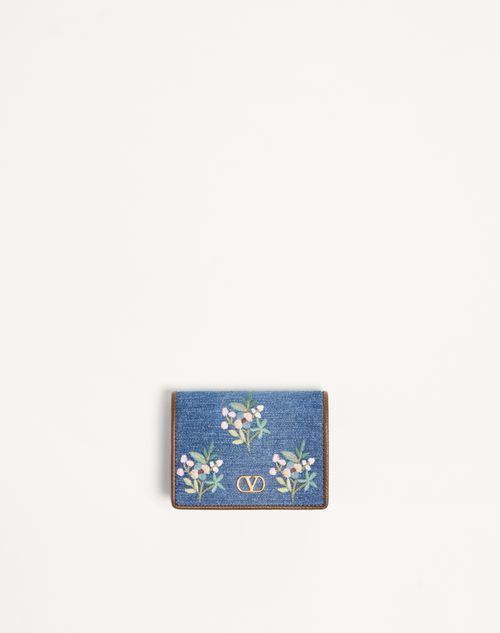 Carteira Valentino Garavani VLogo Signature em jeans com bordado floral