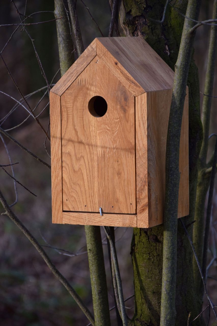 Luxus-Vogelhaus Design-Nistkasten, Eiche geölt, mit Spitzdach