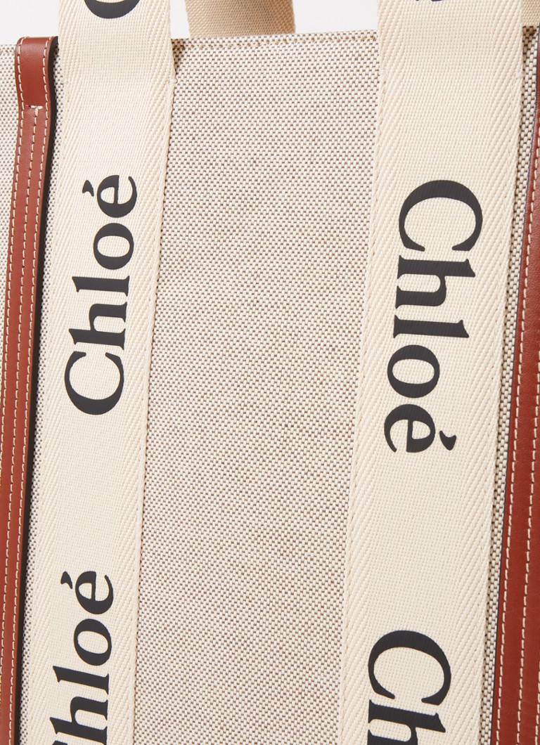 Borsa tote grande Chloé Woody in tela con dettagli in pelle di vitello