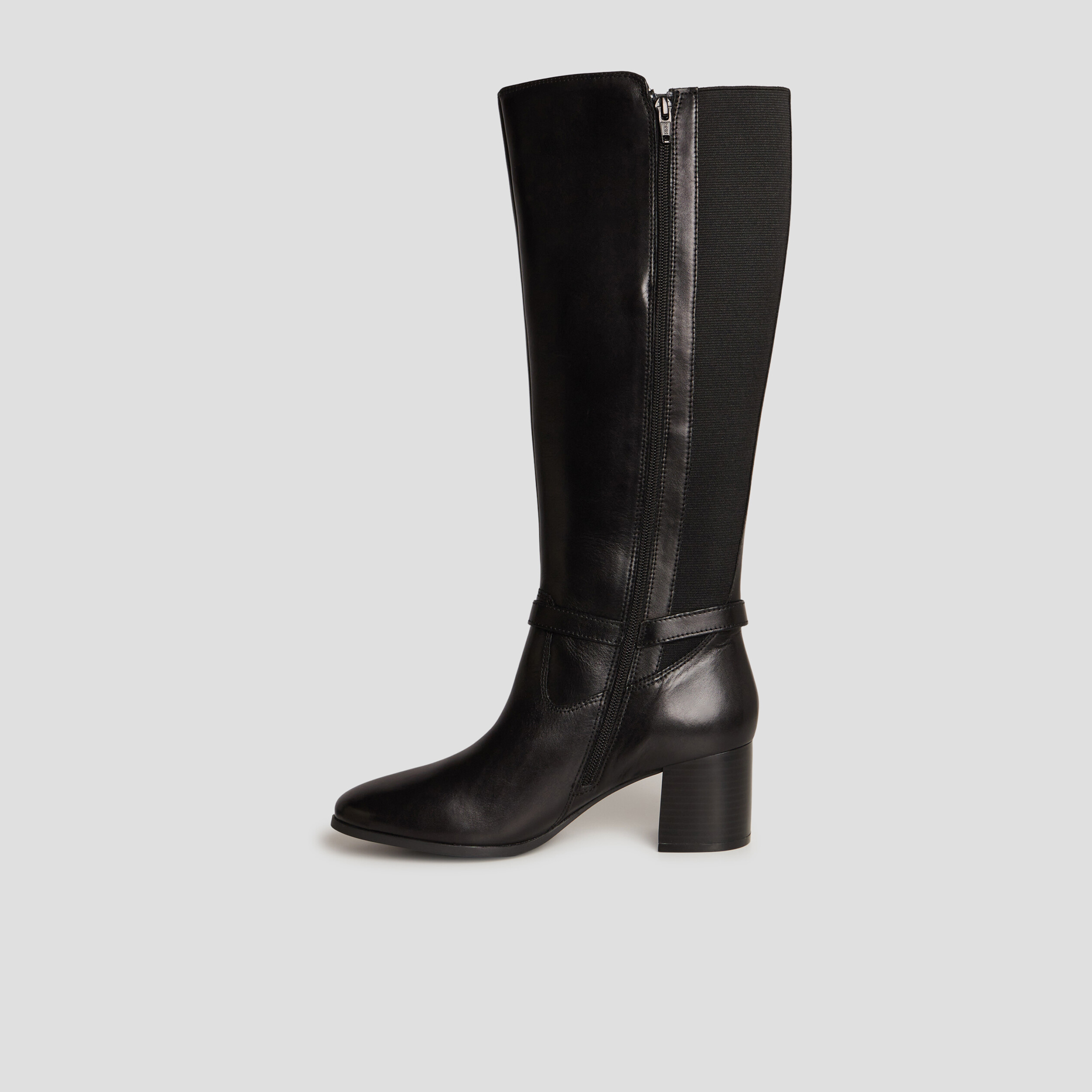 Bottes cavalières à talons en cuir noir femme | La Halle