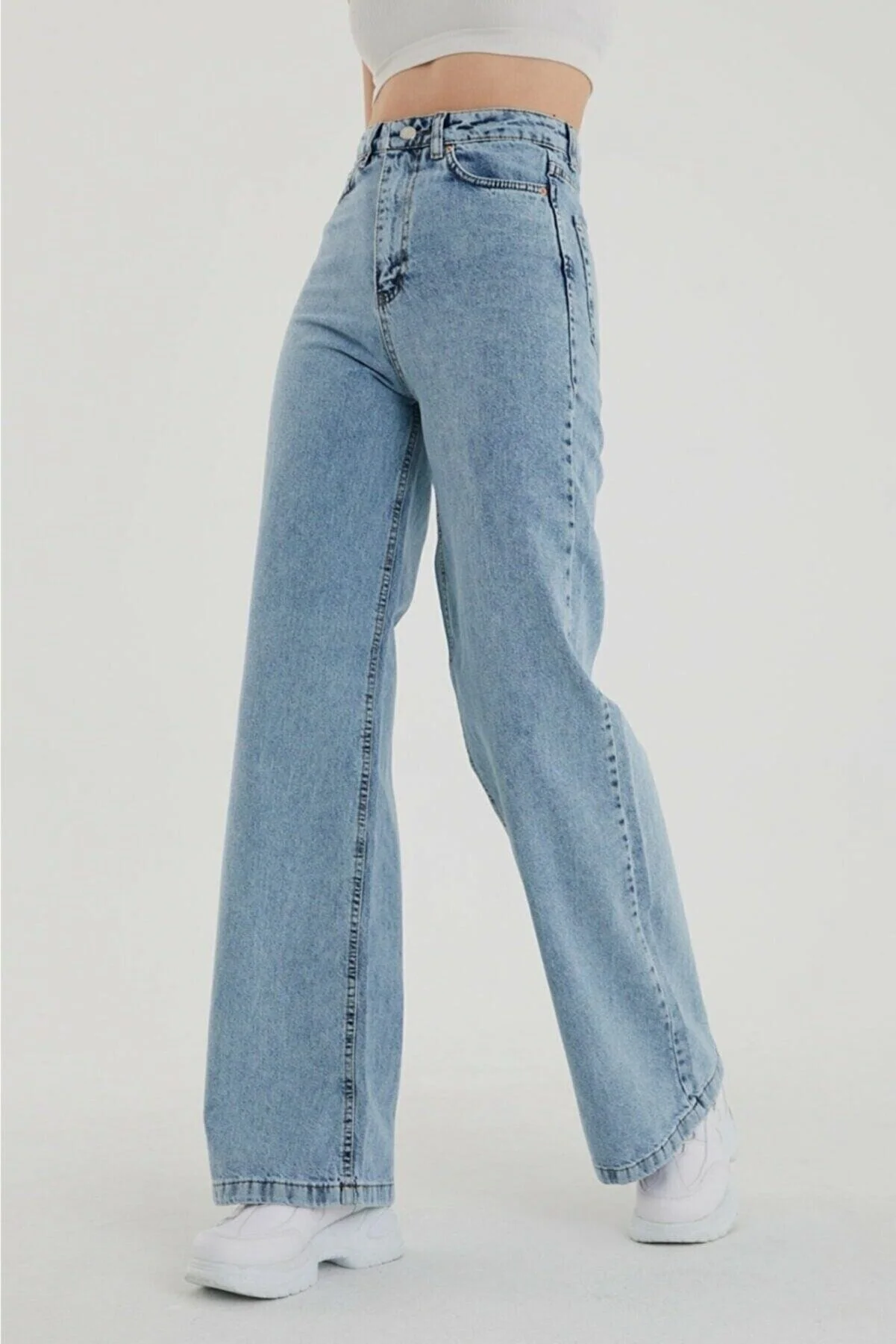 PALAZZO  Super High Waist Lycra Snow Washed Jeans mit weitem Bein (weites Bein)