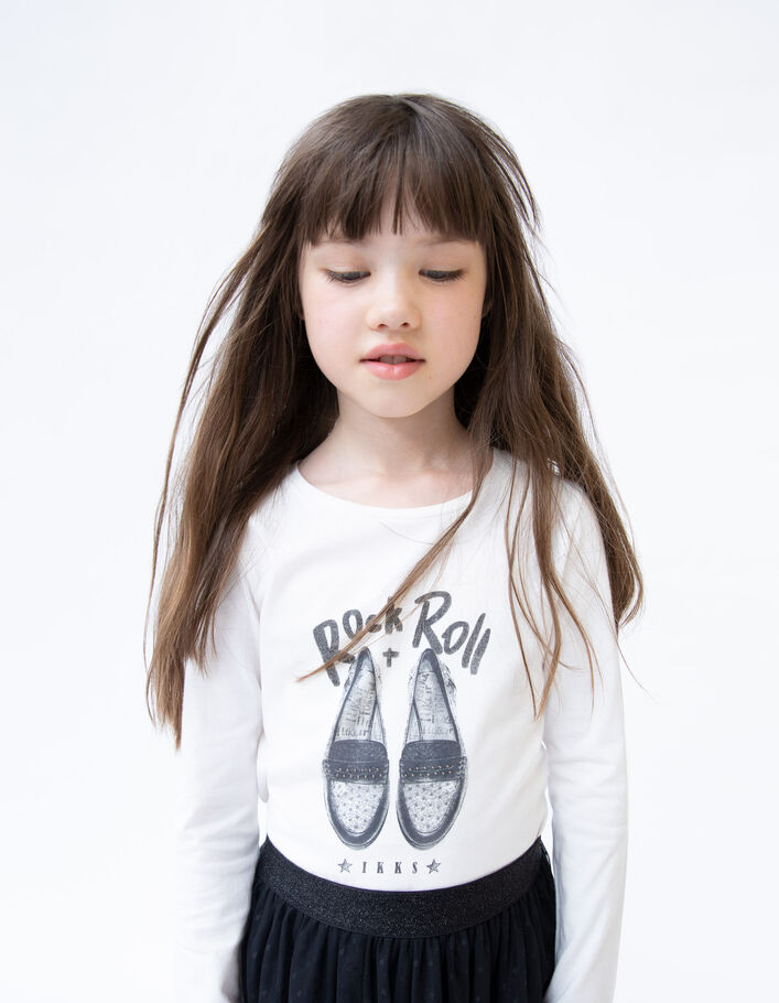 T-shirt blanc cassé coton bio visuel mocassins fille