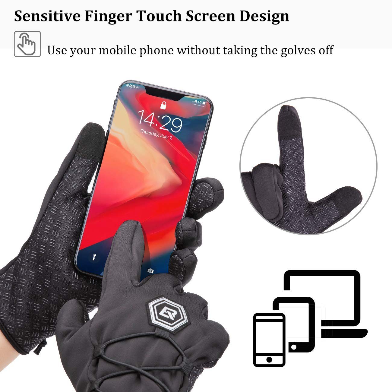 ROCKBROS Fahrradhandschuhe Winter Handschuhe Herren Touchscreen (Warme Arbeitshandschuhe Winddichte Laufhandschuhe zum Radfahren, Wandern, Skifahren, Motorrad)